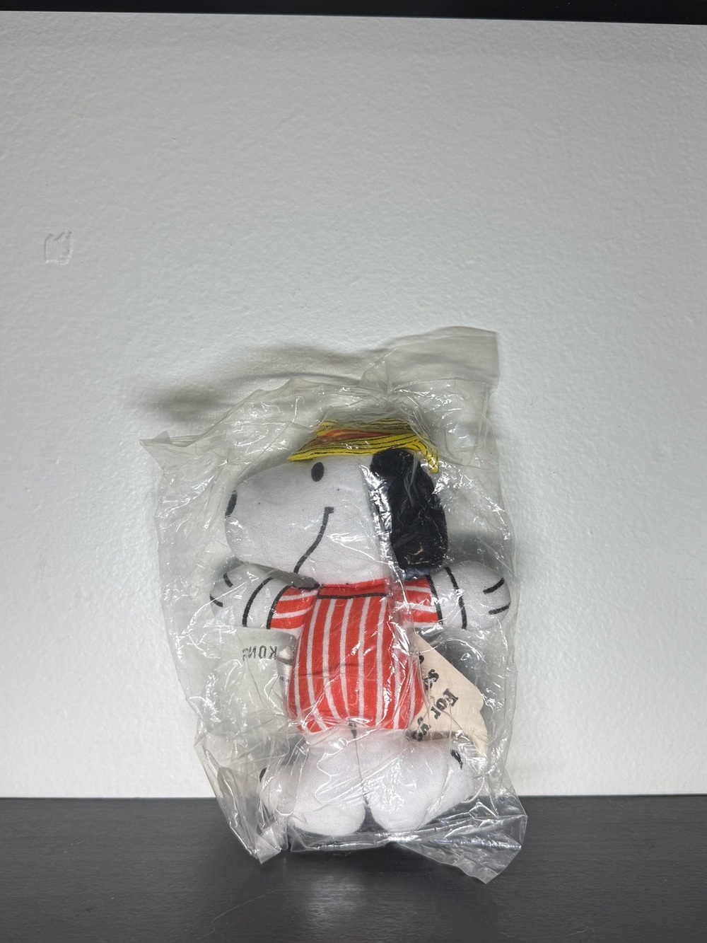 New Vintage 1960s Peanuts Snoopy 6 Inch Stuffed Cloth Doll With Striped Jacket